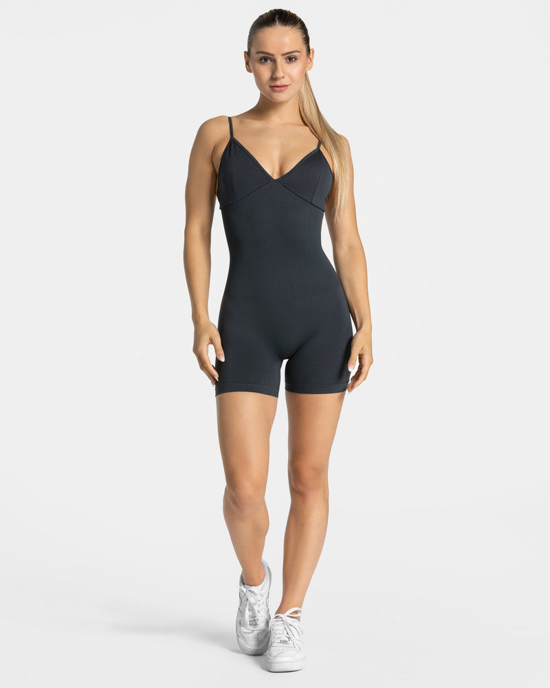 Essence V-Back Covert Scrunch Shorts Jumpsuit "Ebony"