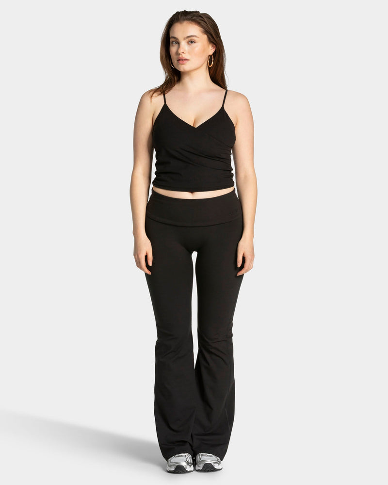Mellow Fold Over Flared Leggings Regular "Schwarz"
