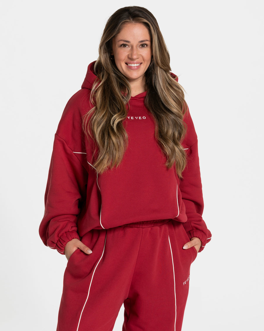 Contrastline Hooded Sweater "Cherry"